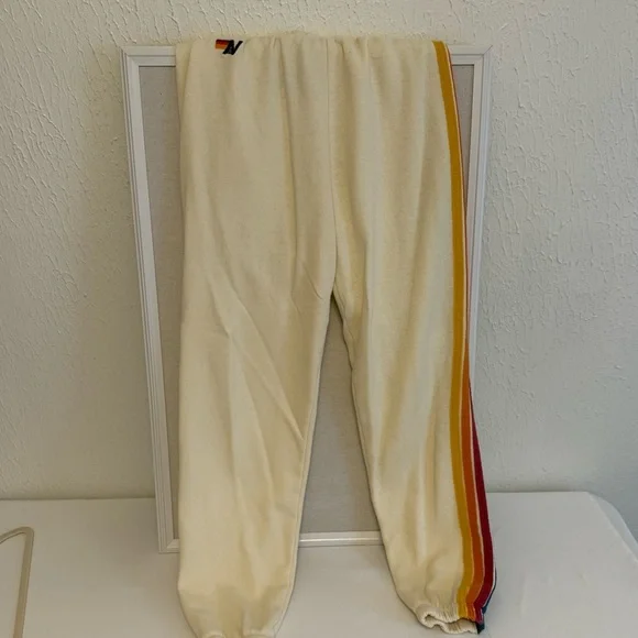 Aviator Nation Cream Joggers with Multicolor Stripe - Picture 7 of 9